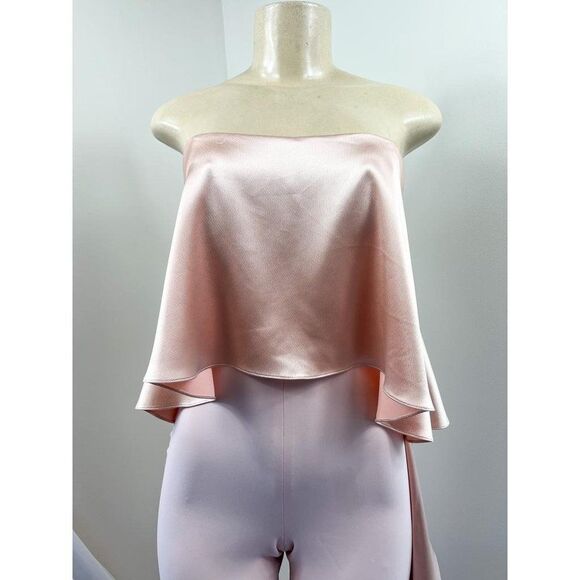 MESTIZA NY Jacqueline Pale Pink Ruffled Cropped Hem Strapless Jumpsuit S… - Picture 8 of 12